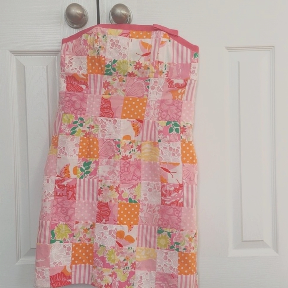 Lilly Pulitzer Multi-Color Patchwork Strapless Mi… - image 1
